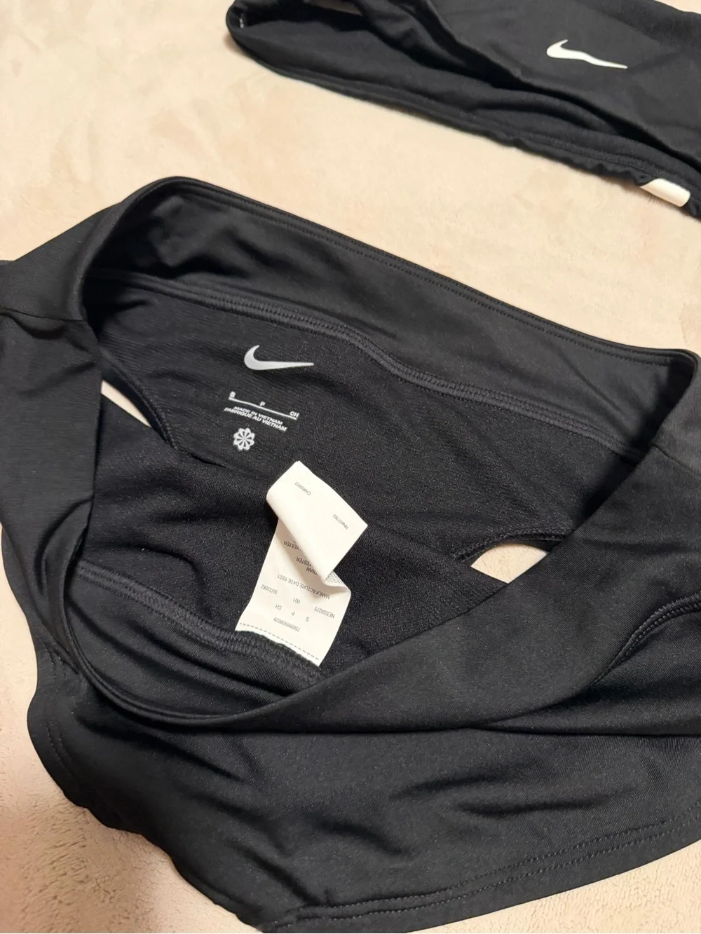 Nike Black Bandeau Bikini Set with White Stripe Detail - Women Swim
